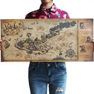 道具藏宝图海贼王寻宝加勒比海盗巢穴图怀旧复古海报室内装饰画芯