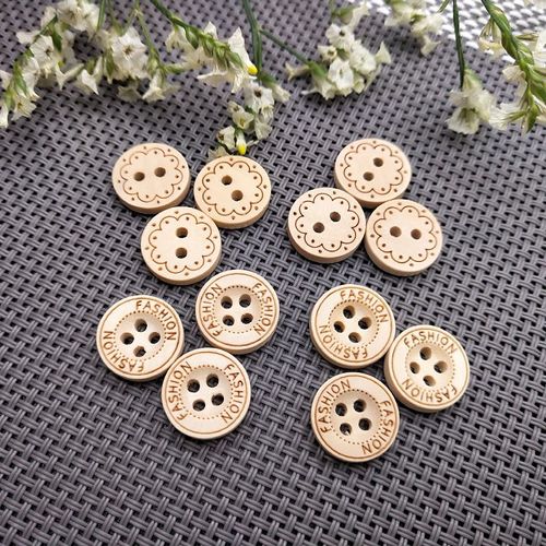 diy圆形两眼木头纽扣可爱花朵木质扣宝宝毛衣扣儿童手工创意纽扣