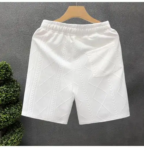 巨帅气小熊刺绣白色短裤男潮牌外穿五分裤2024夏季新款男士大裤衩