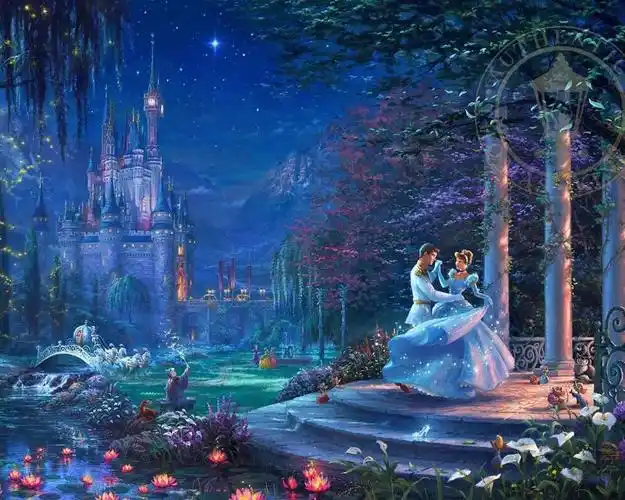 公主与王子跳舞水晶鞋城堡梦幻人物印花十字绣