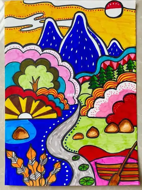 马克笔手绘  #马克笔儿童画  #儿童画  #画画  #马克笔风景画