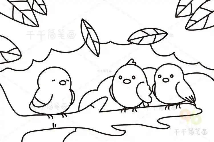 线条简单的小鸟着色画图片_幼儿园大班涂色模板简笔画