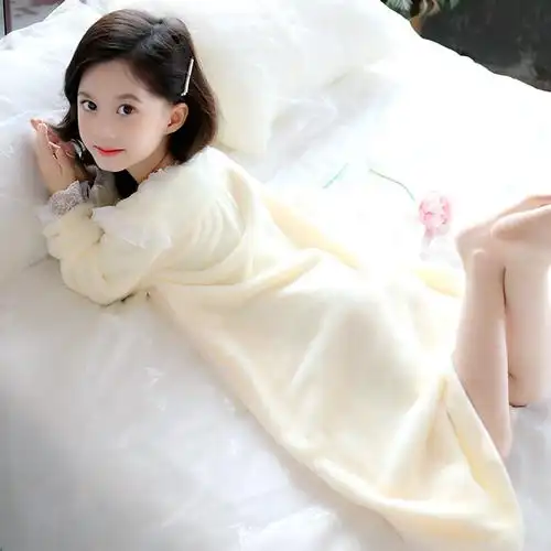 家居服12岁小女孩冬天儿童女童睡衣睡群毛毛裙带家居裙