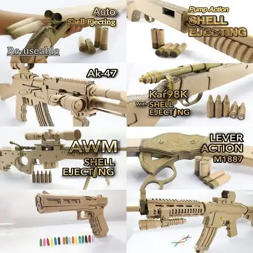 纸板枪 瓦楞纸 diy 手工 纸板 机械可发射awm狙击枪 步枪图纸视频