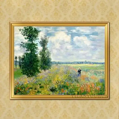 艺澜世界名画阿让特伊罂粟田莫奈印象抽象派风景客厅餐厅卧室沙发背景