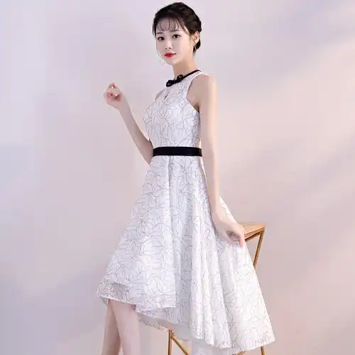 白色宴会小个子晚礼服裙短款2019新款气质聚会女高贵优雅简单大方