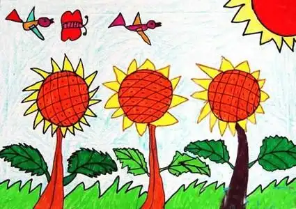 一年级阳光下的向日葵儿童画