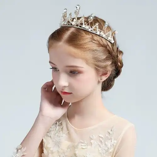 金色儿童皇冠公主女童生日公主裙礼服头饰水晶王冠饰品表演服配饰