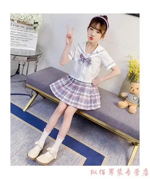 jk制服少女小学生水手服连衣裙2021夏装裙子jk制服夏季套装裙学院风中