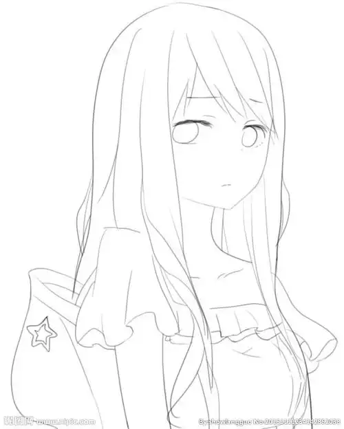 端庄的漫画女孩线稿图片