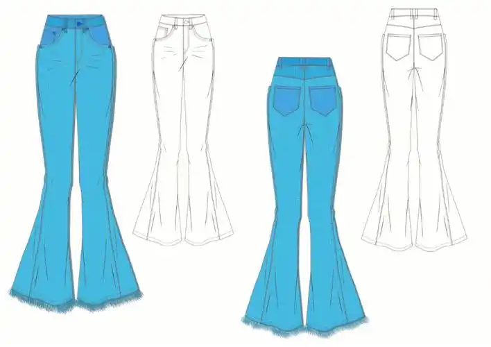 第一次临摹款式图,用cdr画的线稿,用ps上的面料和颜色,面料用的是牛仔