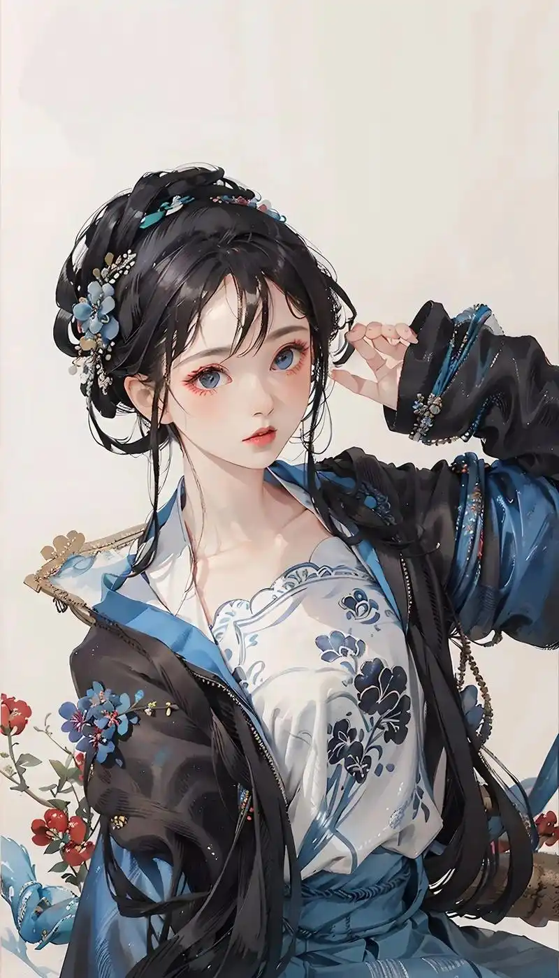 ai绘画|壁纸|汉服女孩.一回眸,她抚扇翩翩;二回眸,她眉睫 - 抖音