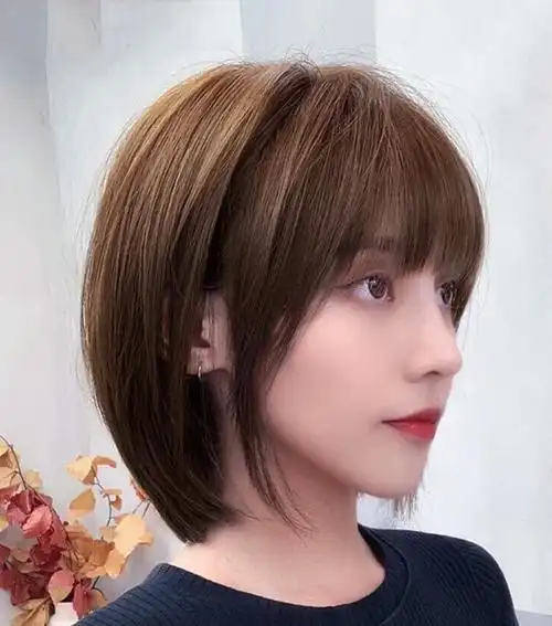 欧宝格(oubaoge)2021年时尚新款短发女减龄自然全头套式圆脸发型 全真