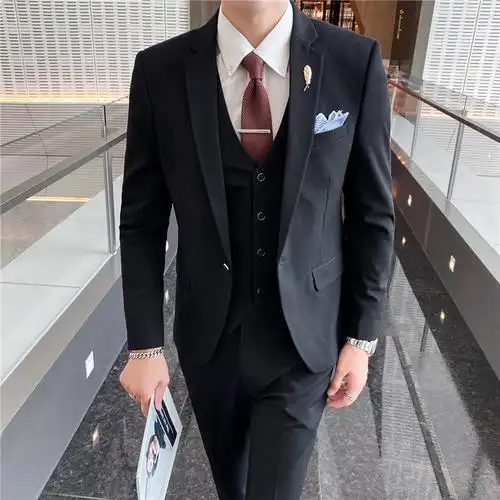 华中铭旗舰店纯色西服套装男休闲小西装修身学生商务职业正装新郎结婚