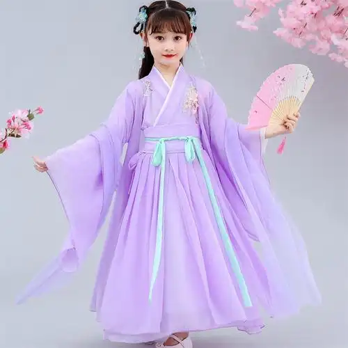 汉服女童中国风超仙古装仙女飘逸连衣裙12岁女孩学生新年演出春装