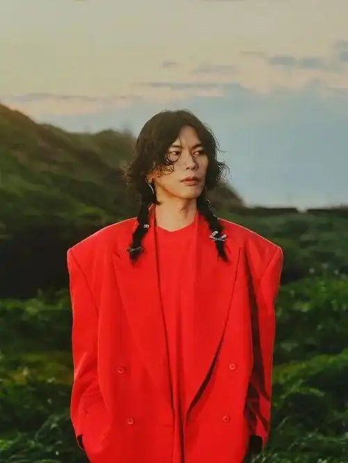 在配套艺术照中,米津玄师的头发编成辫子,站在草地上,被清晨的阳光