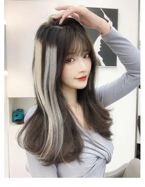 真发挂耳染发片女彩色挑染长发假发片真人发丝无痕假发条细贴片亚麻金