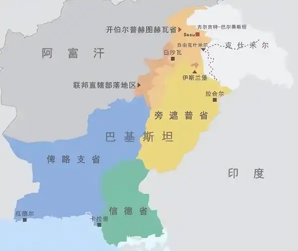 4,巴基斯坦行政区划包括四个省和两个联邦直辖区及克什米尔两个特区.