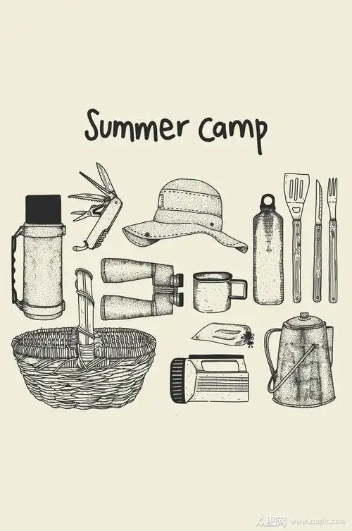 13款手绘夏季野营物品矢量素材