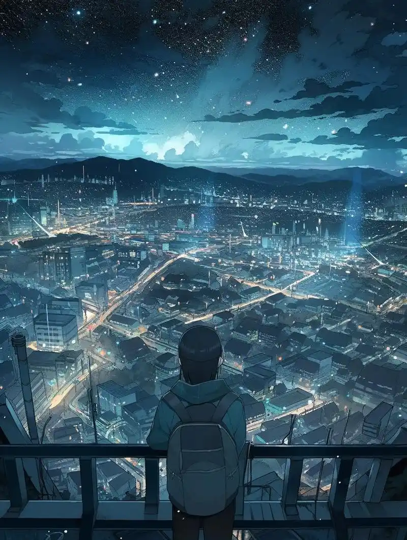 ai绘画之宏大夜景 关键词:pov视图,一个日本动画画的夜景俯瞰城市的