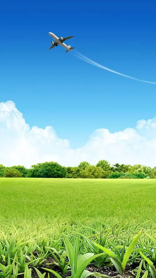 绿色,小清新,田园,风光,飞机,蓝天,白云,h5,快乐,开心,明快,摄影,风景