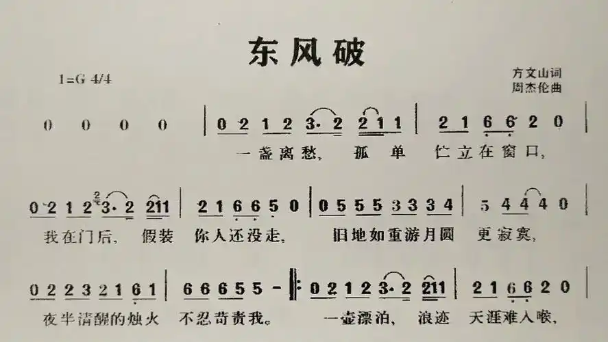 简谱歌曲东风破歌谱歌词逐句领唱