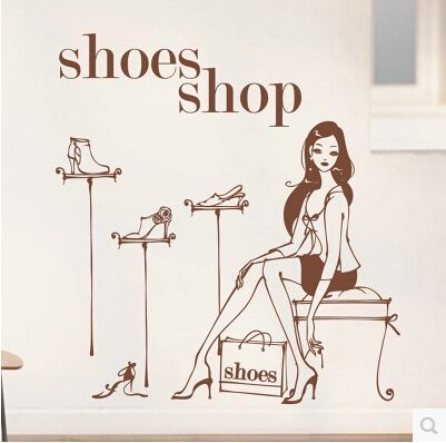 购物女孩鞋店服装店玻璃门橱窗创意装饰贴纸人物墙贴