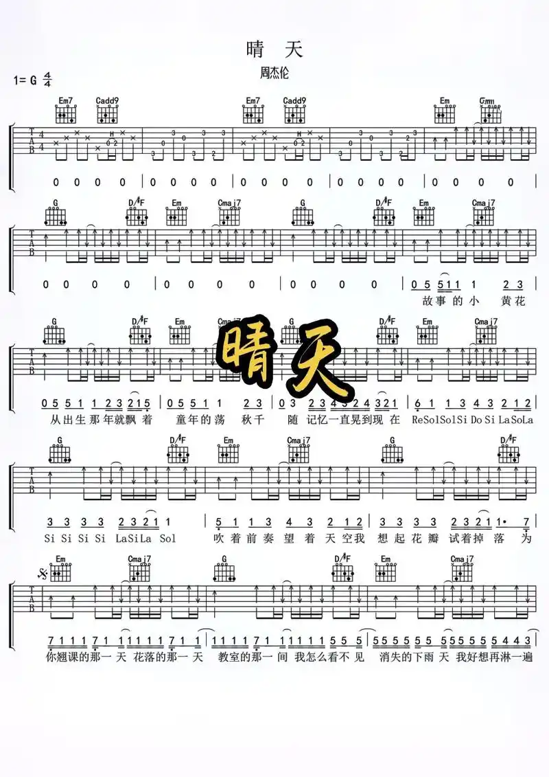 周杰伦《晴天》#吉他#吉他谱#吉他谱分享#灵宝#上热门 - 抖音