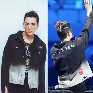 中国有嘻哈吴亦凡明星同款牛仔外套渐变色男女同款bf风夹克上衣潮