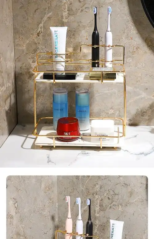 浴室收纳器桌面化妆品架子厕所洗手间洗脸台洗漱台卫生间置物架 绿金