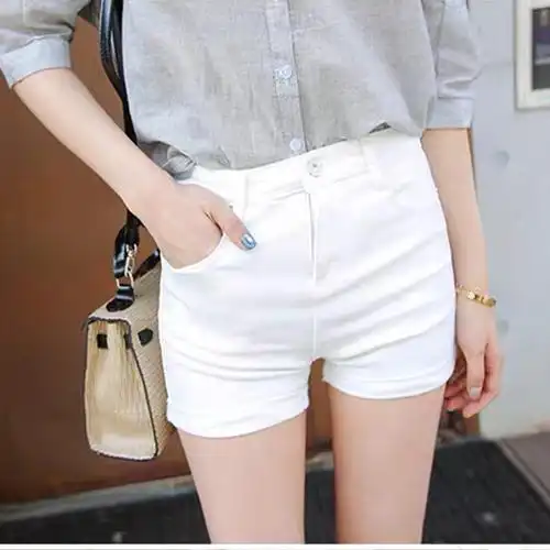 白色牛仔短裤女超高腰显瘦字热修身网红气质牛仔裤
