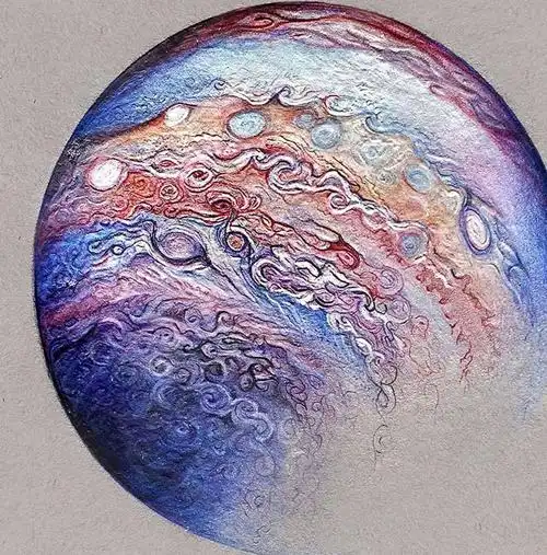 她酷爱画星球梦幻的画风每一张作品都可以做明信片