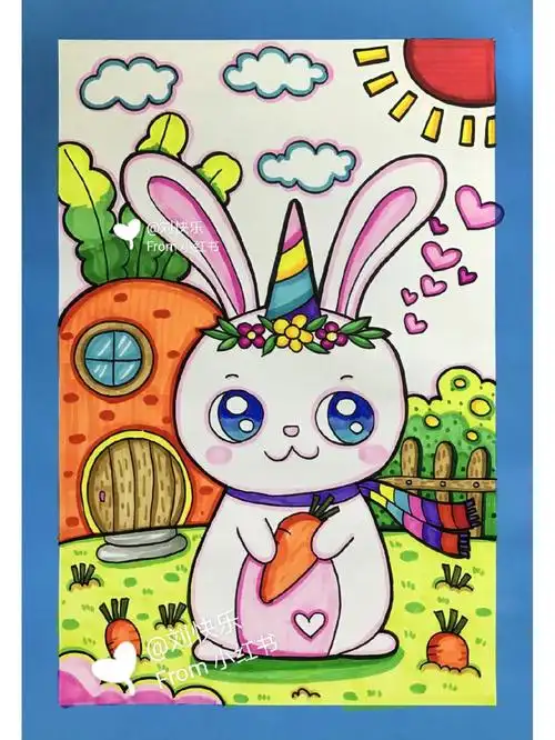 笔记灵感  #儿童画  #创意美术儿童画  #小白兔  #简笔画