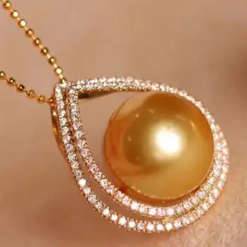 南洋半岛 金珍珠吊坠 海水珍珠项链18k金镶嵌钻石轻奢名媛锁骨链送