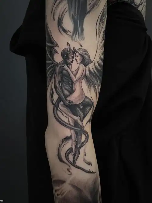 恶魔天使_纹身图案手稿图片_吕殿金的纹身作品集