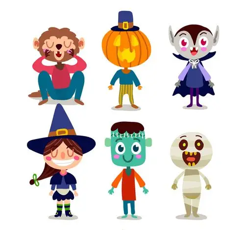 6款可爱笑脸万圣节角色矢量素材