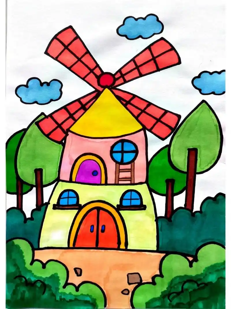 风车小房子儿童简笔画 风车小房子儿童简笔画,房子简笔画