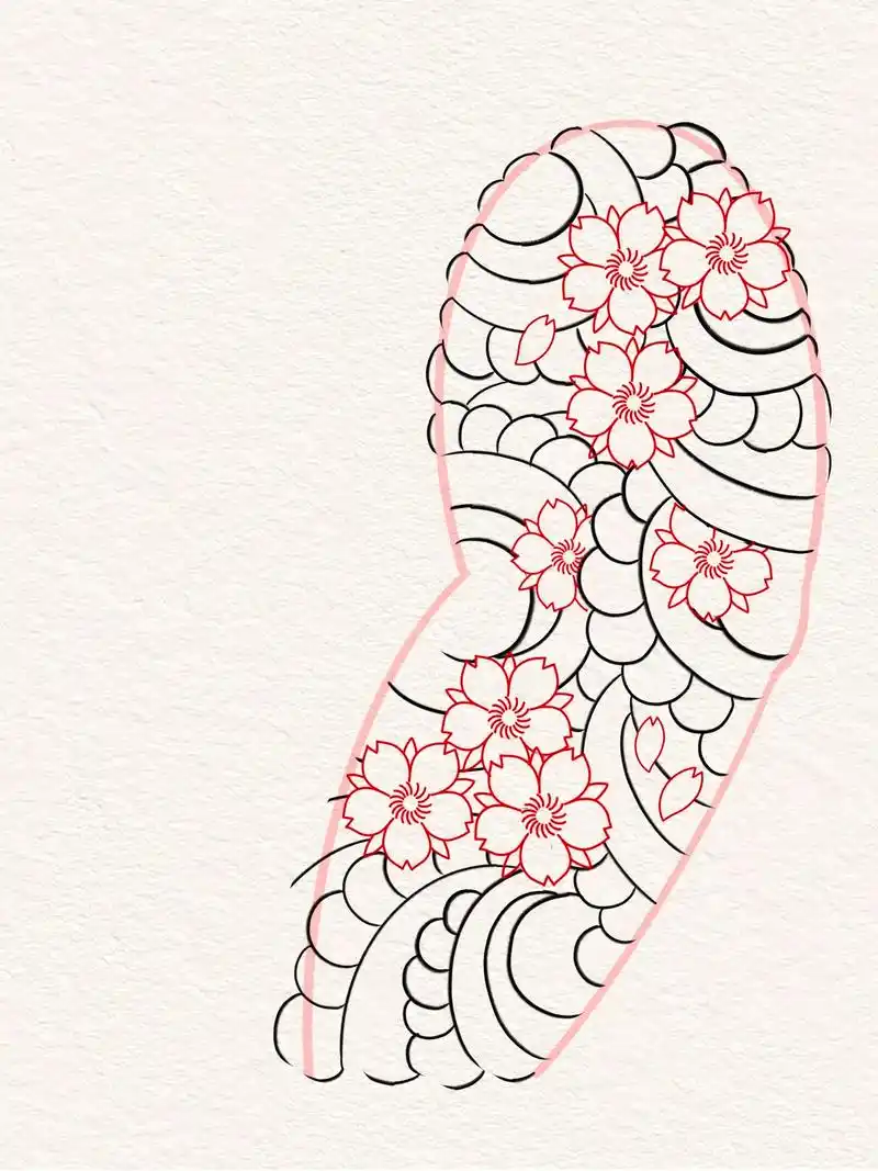 樱花臂线稿.掌握漩涡的流向,一个花臂手稿手到擒来的事儿 - 抖音