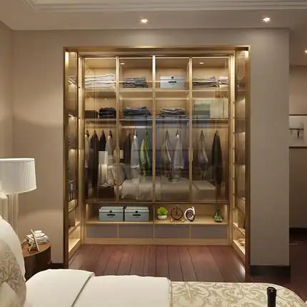玛格玻璃门衣柜整体定制铝框奢华卧室简约收纳衣橱步入式衣帽间