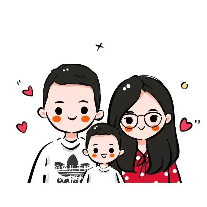 好可爱～好幸福～全家福手绘头像三口四口 幸福美满快乐一家人98