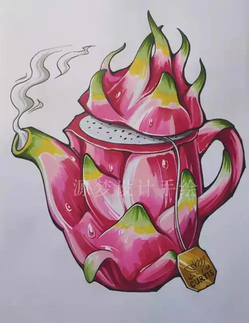 图形创意手绘想开了的火龙果