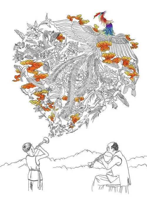 百鸟朝凤临摹|插画|商业插画|满飞白 - 原创作品 - 站酷 (zcool)