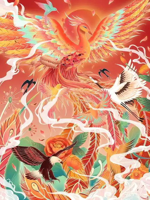 国风插画——百鸟朝凤图