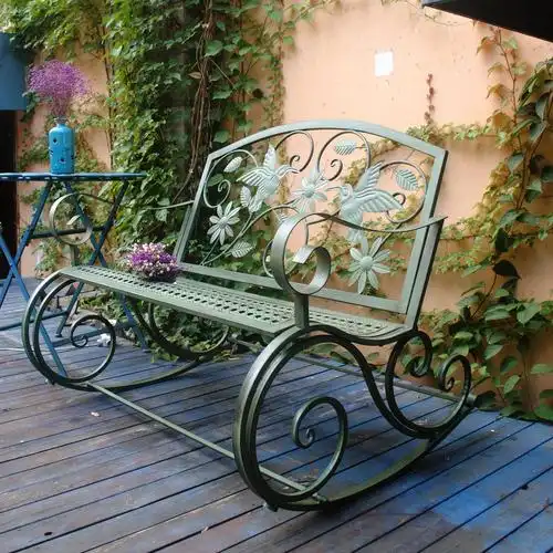 复古双人桌椅美式长椅铁艺摇椅庭院