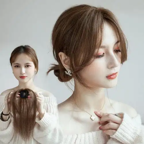 空气八字刘海假发片中分刘海微卷一片式无痕自然真发头顶补发女