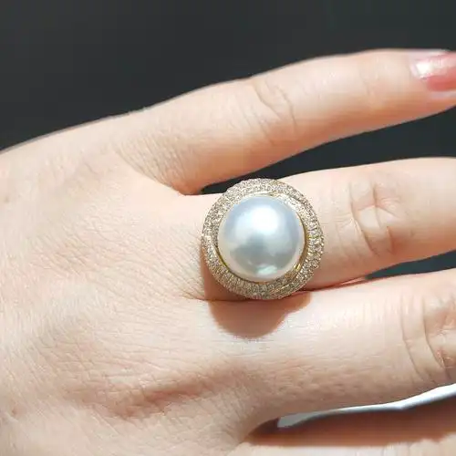 麦典1213mm海水南洋白珍珠戒指女正圆强光贵气豪华款珍珠戒指