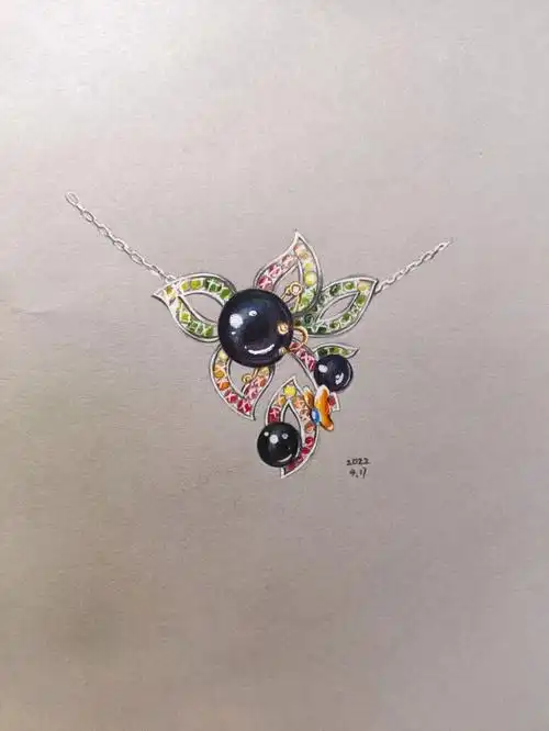 珠宝设计临摹黑珍珠项链