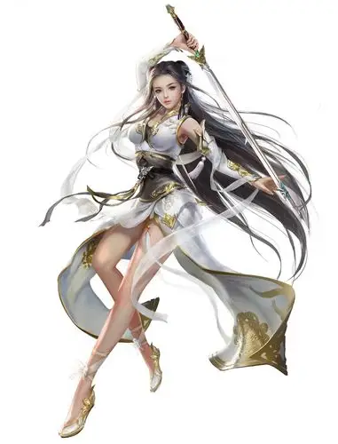 插画中国风古装3d古风美女盔甲舞剑