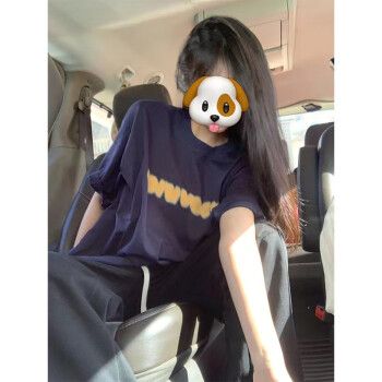 野原琳纯棉短袖t恤女夏季ins潮打底衫设计感宽松半袖体恤上衣藏青色