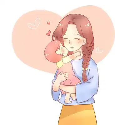 卡通手绘母亲节母爱母女可爱人物原创插画素材